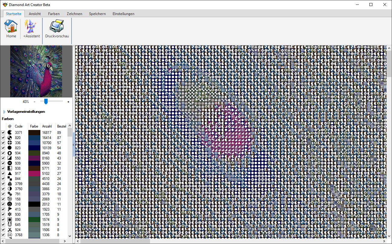 Vorlage Übersicht des Diamond Art Creator