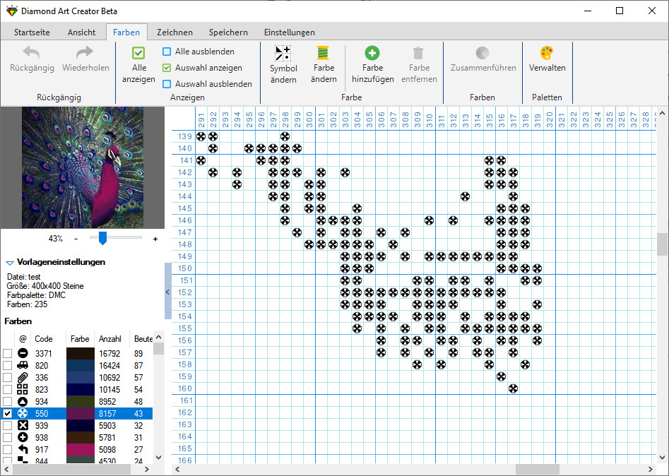 Bearbeiten der Vorlage des Diamond Art Creator