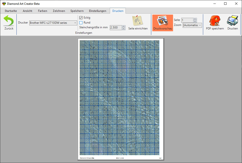Druckvorschau des Diamond Art Creator